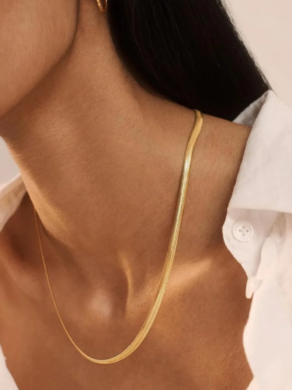 Elegant 14K Gold Plated Herringbone Choker Necklace for Women - Stylish Jewelry